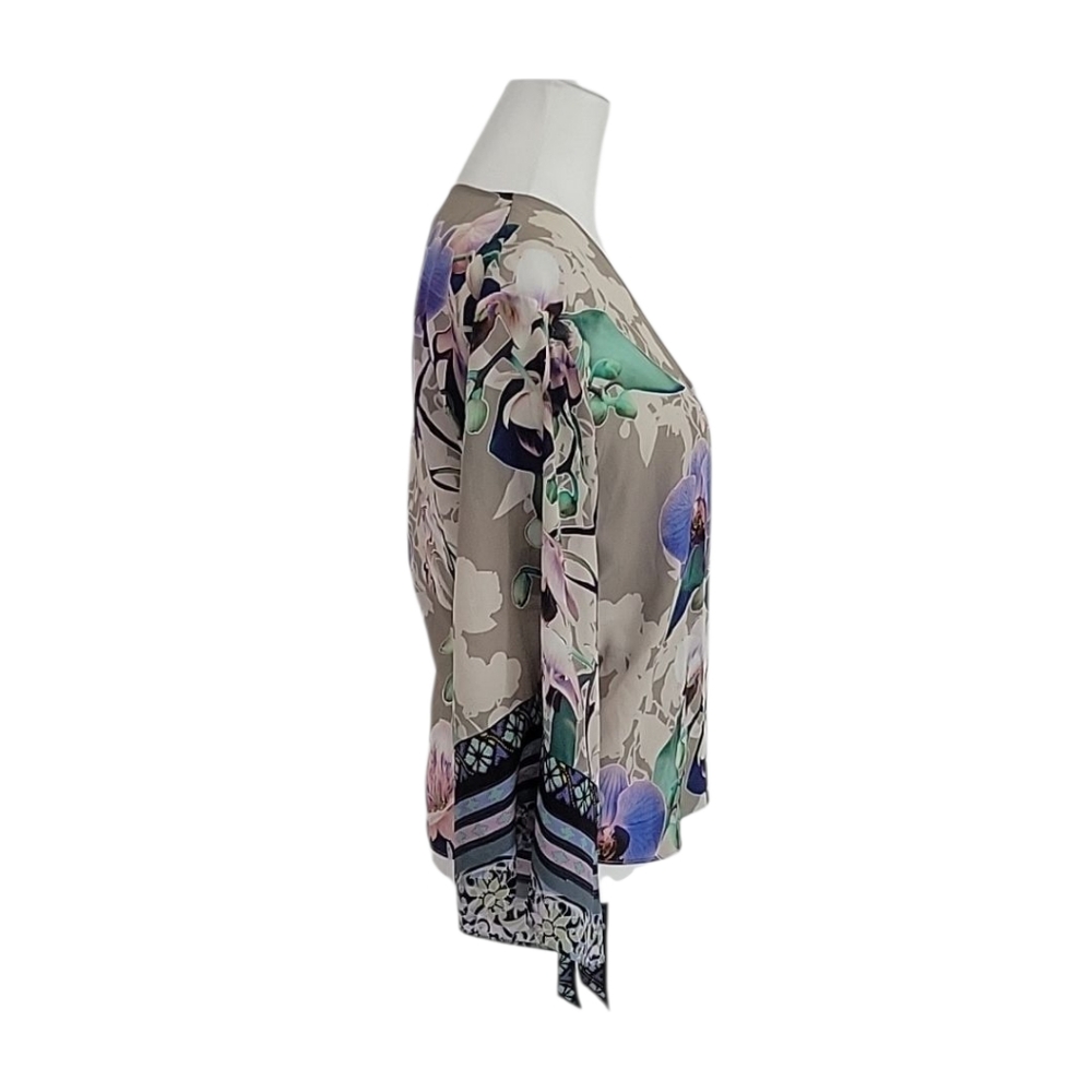 Hale Bob Orchid Print Silk Wrap Blouse Size XS - Picture 9 of 15